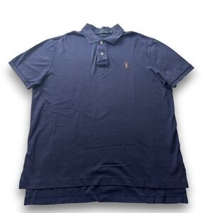 Polo Ralph Lauren Men Navy Blue Pima Soft Touch Cotton Short Sleeve Polo Shirt L
